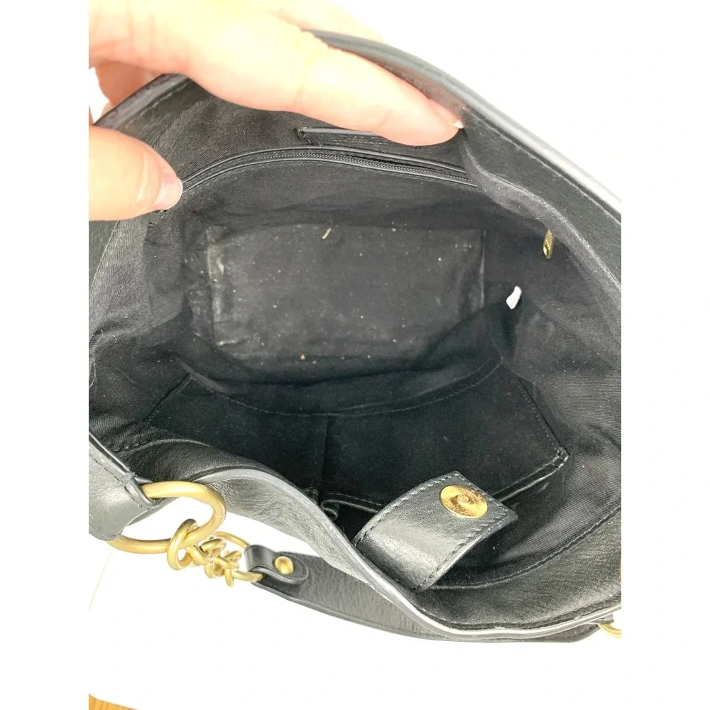 Laundry by Shelli Segal Black Leather Hobo Bucket Purse Gold Chain Strap Medium